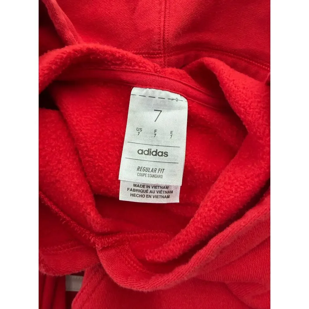 Adidas Kids Size 7 Red 3-Stripes Fleece Pullover Hoodie Kangaroo Pocket